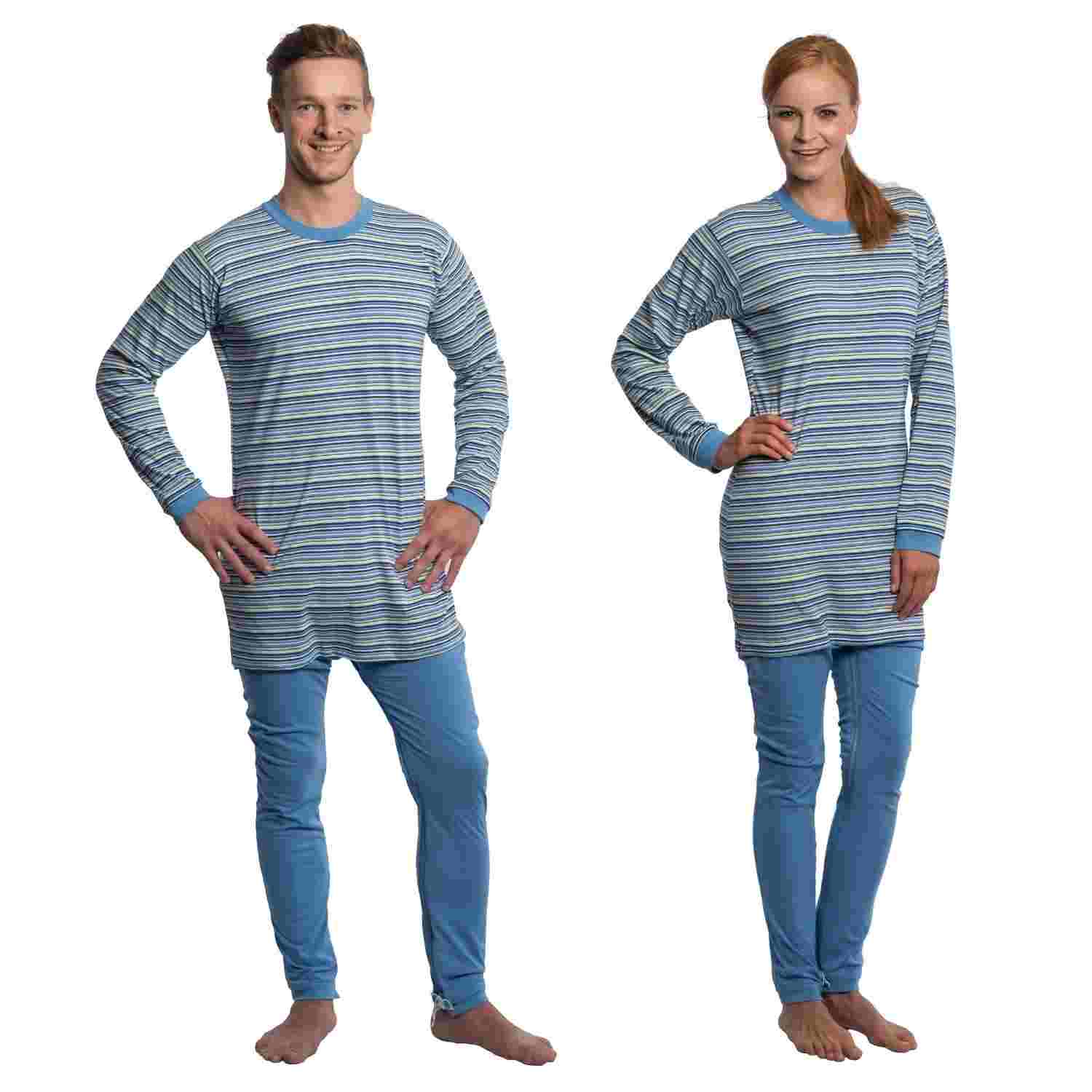Suprima 4708 039, Pyjama-Overall 100% BW, lang Rücken-RV, Bein-RV - hellblau gestreift, Gr. S-XL
